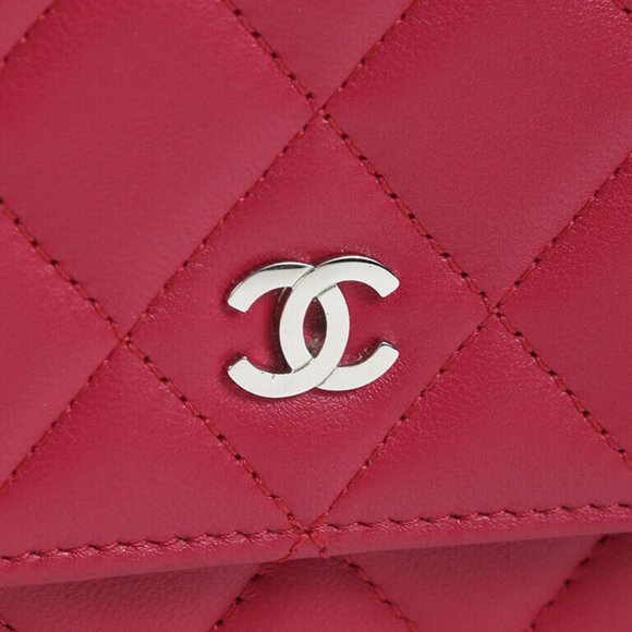Wallet on Chain WOC Red Quilted Lambskin Leather CC Crossbody Bag - Picture 4 of 7